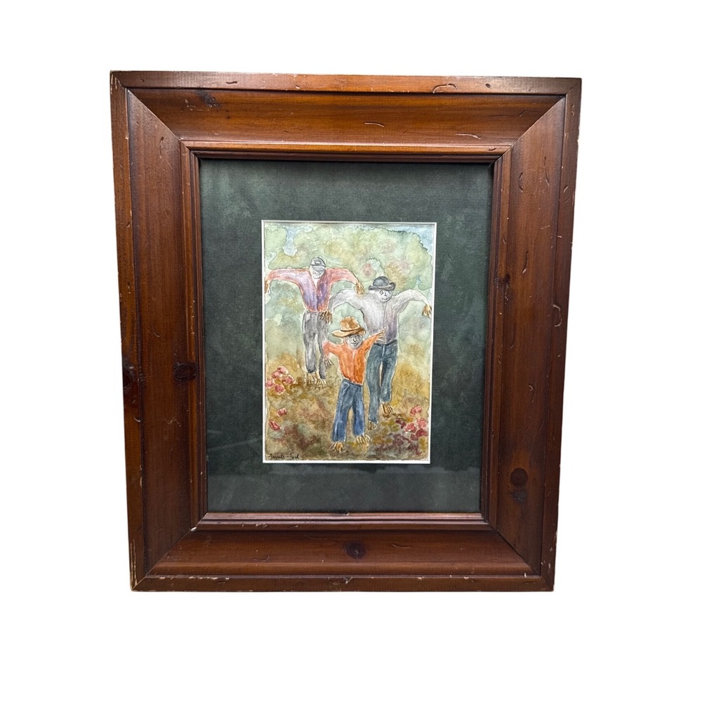 Autumn Boogie Original Watercolor By Farrell Ford Scarecrow Halloween 13"x11.5"